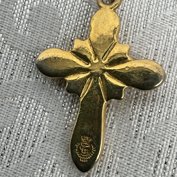 Premier Design Gold Tone Cross Pendant Red & Green Rhinestones - Picture 2 of 3